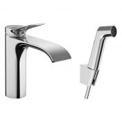 hansgrohe Vivenis håndvaskarmatur m/bidettebruser, slange og push-open bundventil - Krom