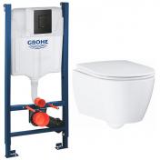 Grohe Essence Rimless toiletpakke inkl. sde m/soft-close, cisterne og sort betjening