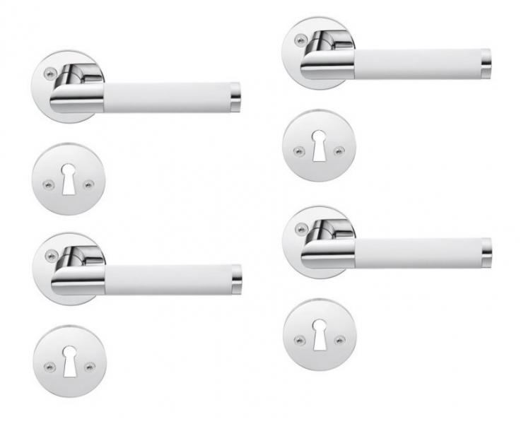 Beslagsboden indendørs dørgreb inkl nøgleskilt - Krom/hvid - Sæt á 4 stk