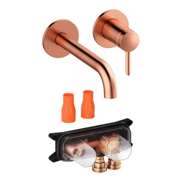 Damixa Iris komplet h&aring;ndvaskarmatur til indbygning - B&oslash;rstet kobber