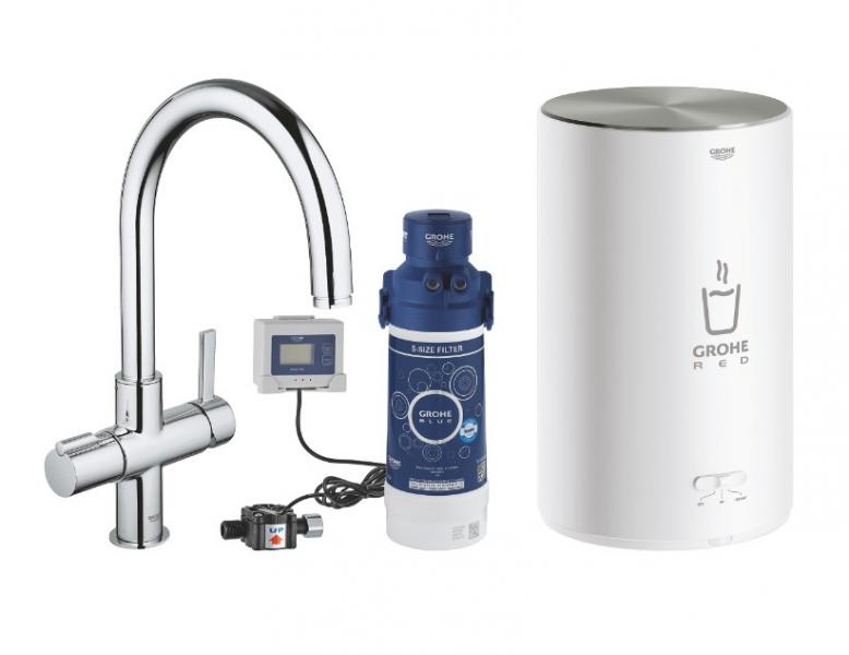 Grohe Red Duo II Nordic køkkenbatteri m/3L vandvarmer og C-tud - Krom