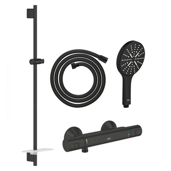 Grohe Rainshower SmartActive komplet brusesystem m/termostat - Mat sort