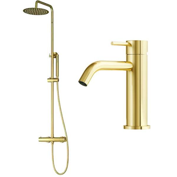 Lavabo Studio og Mira RS komplet pakke til badev&aelig;relset - B&oslash;rstet messing PVD