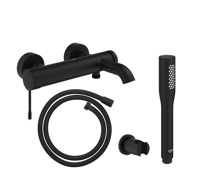 Grohe Essence komplet badekararmatur - Mat sort Grohe Essence komplet badekararmatur - Mat sort