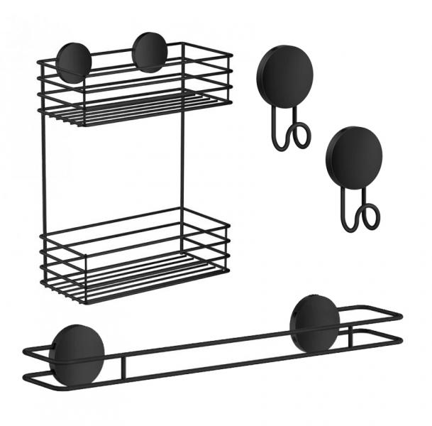 Beslagsboden selvklæbende tilbehørspakke til bad - Mat sort