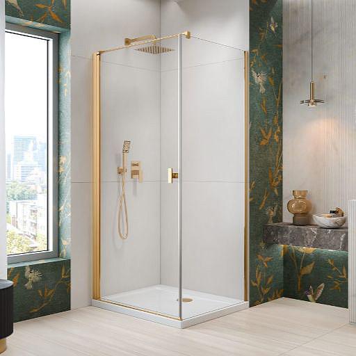 Str&oslash;mberg Noma 135 fast brusev&aelig;g m/svingd&oslash;r til venstre - 80 x 80 - Klar glas/poleret messing