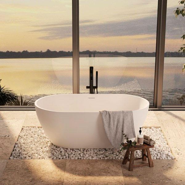 Str&oslash;mberg Riba fritst&aring;ende badekar - 150 x 70 - Mat hvid