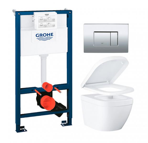 Grohe Euro kompakt toiletpakke inkl. sæde m/soft-close, mellem cisterne og krom betjening