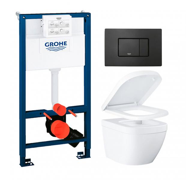 Grohe Euro kompakt toiletpakke inkl. sæde m/soft-close, mellem cisterne og mat sort betjening