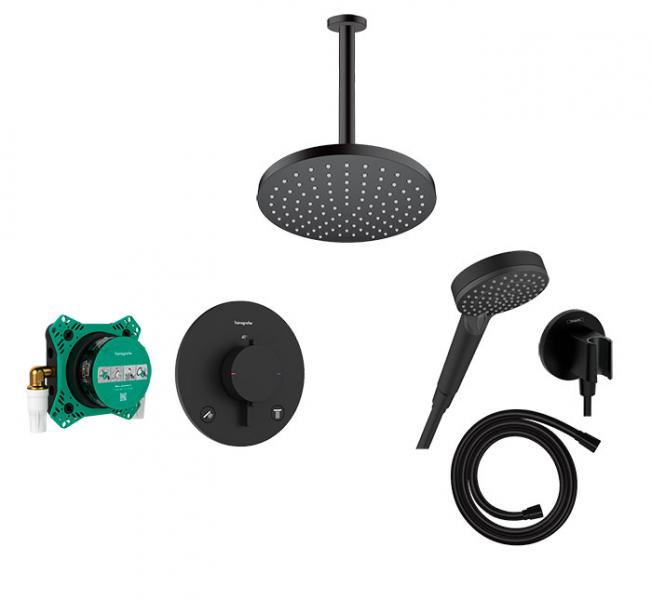 hansgrohe EcoStat Comfort S 200 komplet bruses&aelig;t t/indbygning til loft - Mat sort