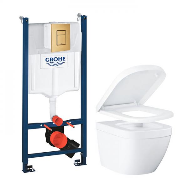 Grohe Euro kompakt Rimless toiletpakke inkl. sæde m/soft-close, cisterne og messing betjening