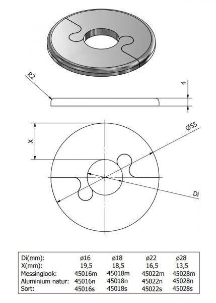 Metalwo Alu fit rosette Ø22 - Natur mat alu