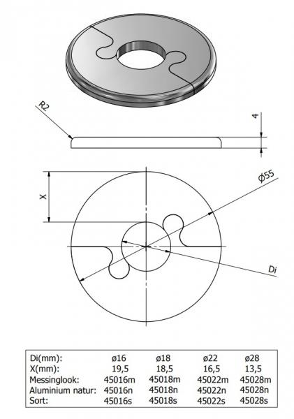 Metalwo Alu fit rosette Ø16 - Børstet messing