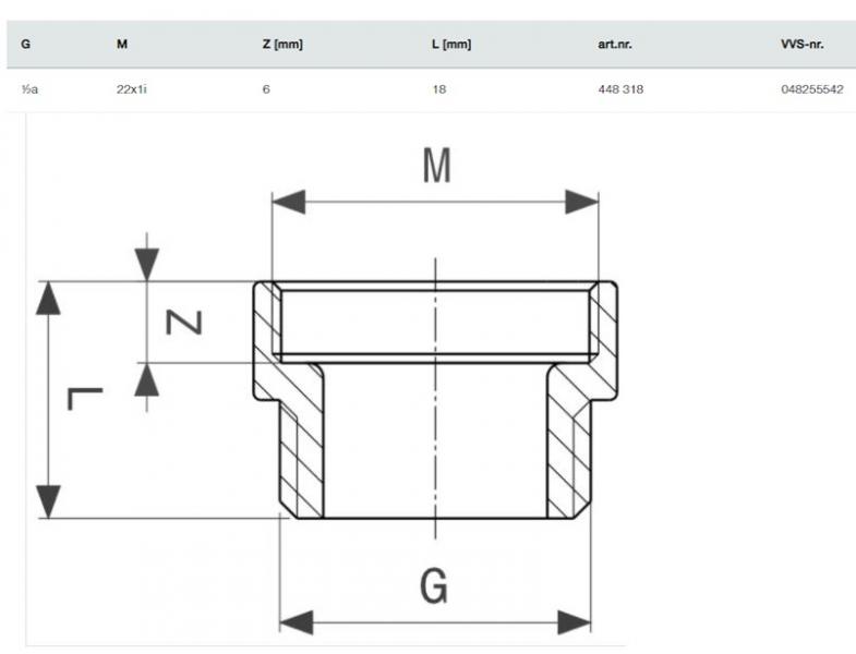 1/2 x M22 x 1" Rødgods gevindfittings overgangsnippel - 5 stk.