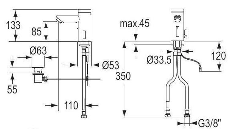Cass&oslash;e Conti+ Lino L10 ber&oslash;ringsfrit h&aring;ndvaskarmatur m/batteri - Blank messing