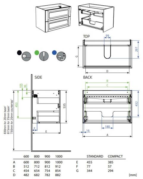 Hafa Grace 100 underskab - Hvid mat rammefront