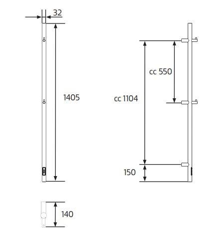 Outlet - Hafa Grace håndklædetørrer - 7,5x140,5 cm - Rustfrit stål