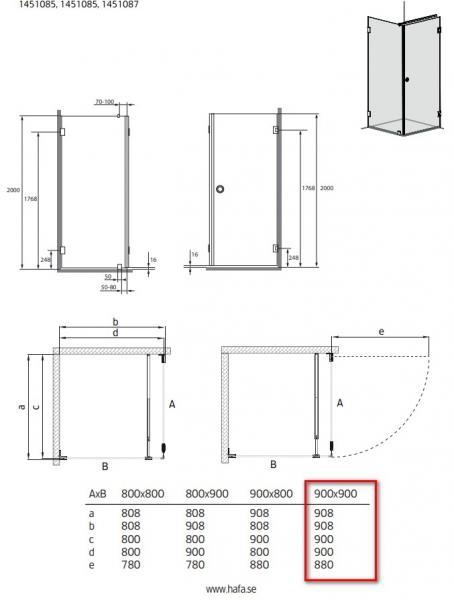 Hafa Infinity bruseniche m/fast væg - Lace glas - Messing - 90x90 cm