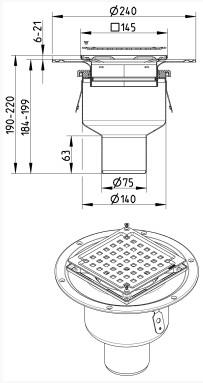 Blücher 75 mm afløbsskål til smøremembran, uden studs, lodret