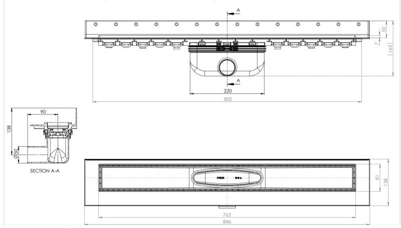 Purus Line RIB afløbspakke 800 mm - vandret - Sort