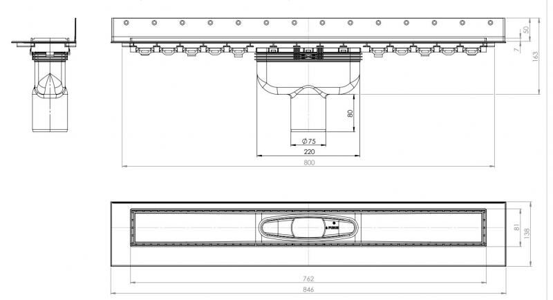 Purus Line RIB afløbspakke 800 mm - lodret - Sort