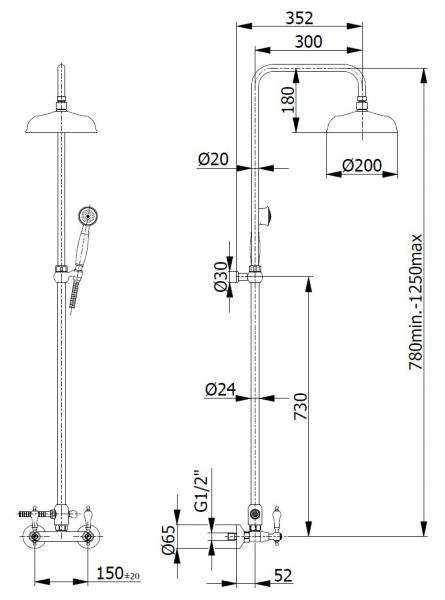 Cassøe Classic 200 komplet brusesystem - Krom