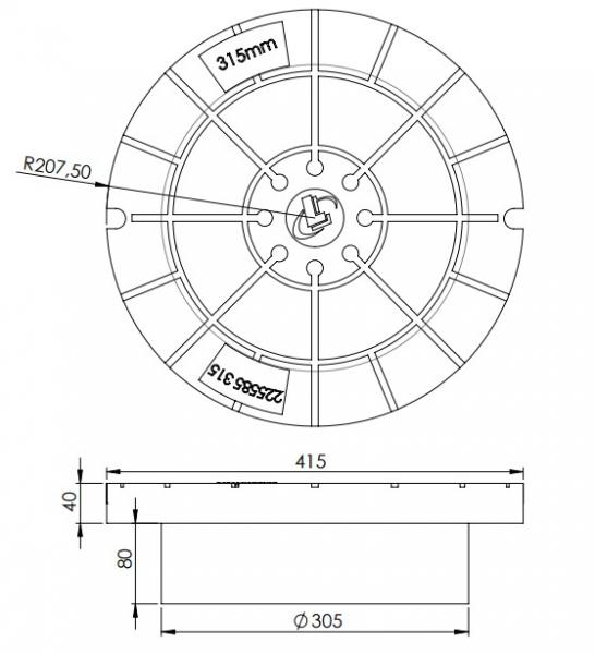 Lauridsen 315 mm dæksel t/ kegle med fals - 1,5 tons