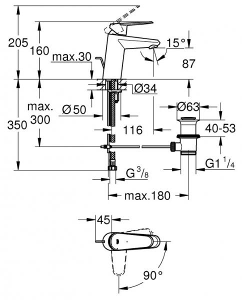 Grohe Eurodisc Cosmopolitan armatur m/bundventil