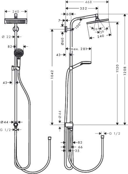 Hansgrohe Crometta E 240 1jet Showerpipe Reno Ecosmart 9 l/min