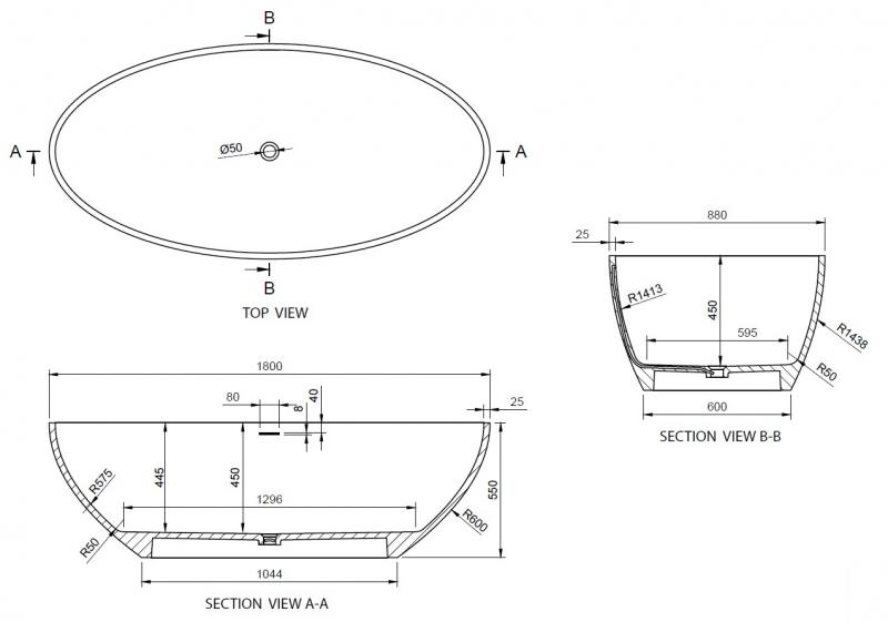 Ideavit Solidellipse badekar 1800 x 880 mm - Mat hvid