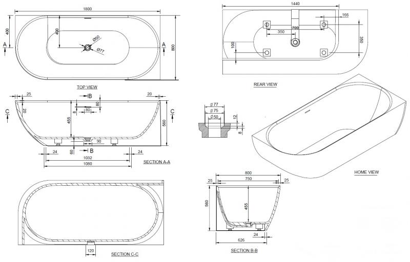 Ideavit Solidnova badekar t/hjørne 1800 x 800 mm - Højre - Mat hvid