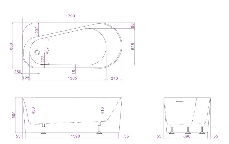 Ideavit Viva fritstående badekar 1700 x 800 mm - Mat hvid