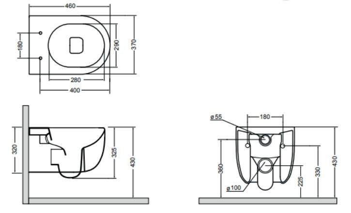 Lavabo Glomp Mini rimless væghængt toilet - Mat sort