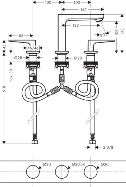 Hansgrohe Metropol 110 3-huls håndvaskarmatur - Krom