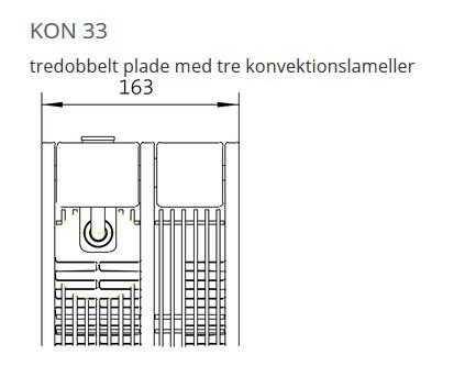 Purmo Konv 33 højde 142 mm længde 1200 mm indbygget ventil