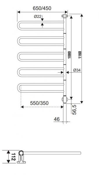 Kriss Flex U Håndklædetørrer m/5 arme - 65x116 cm - Krom