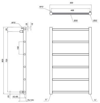 Kriss Polaris håndklædetørrer - 50x80 cm - Mat sort