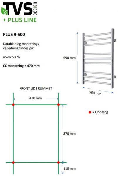 TVS Plus 9 håndklædetørrer - 50x59 cm - Poleret messing