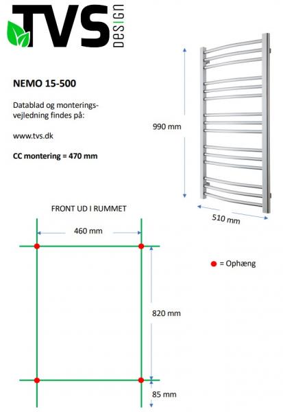 TVS Nemo 15 håndklædetørrer - 51x99 cm - Hvid