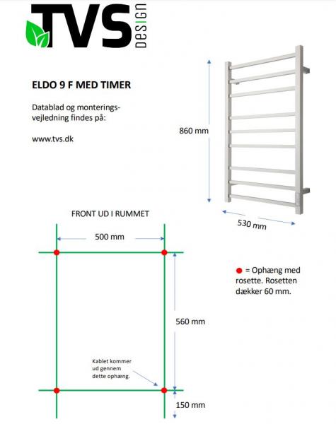 TVS Eldo 9F håndklædetørrer lige - 53x86 cm - Poleret rustfrit stål