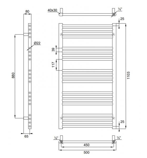 Kriss Space håndklædetørrer - 50x111 cm - Mat sort