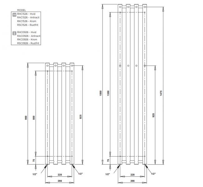 Strømberg Regus håndklædetørrer - 26,6x150 cm - Hvid