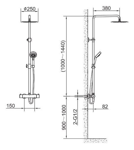 Primy Pleasure 2 Brusesystem m/Termostat - Børstet gunmetal