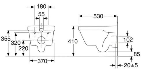 Gustavsberg Hygienic Flush væghængt toilet m/toiletsæde og åben skyllerand