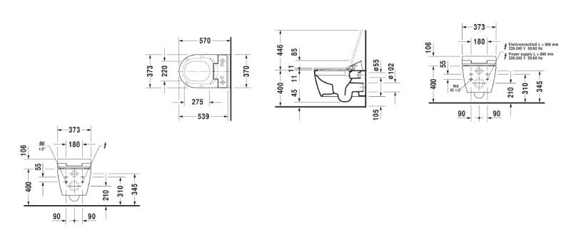 Duravit Me by Starck rimless vægtoilet inkl. SensoWash Slim bidetsæde