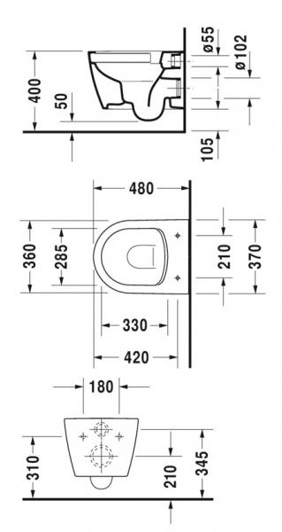 Duravit Soleil by Starck compact RIMless væghængt toilet m/wondergliss