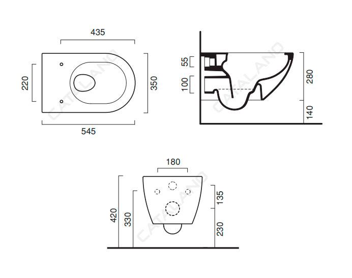 Catalano Sfera 54 vægtoilet m/Newflush, rimless og Cataglaze+ - Skjult montering - Mat hvid