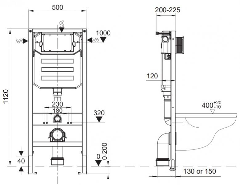 Laufen Roca Duplo N indbygningscisterne frontbetjent 112cm