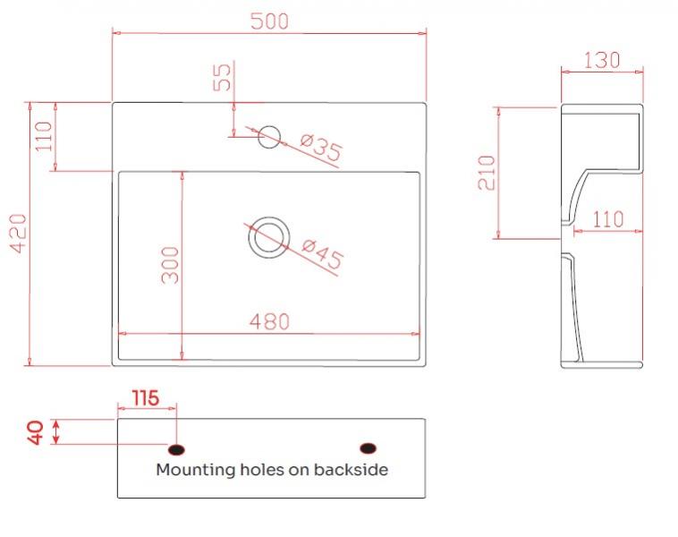 Lavabo Boxo 50 håndvask t/væg eller bord - 1 hanehul