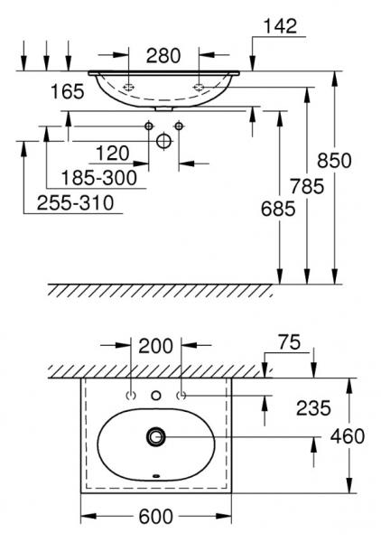 Grohe Essence 60 møbelvask - 1/3 hanehul